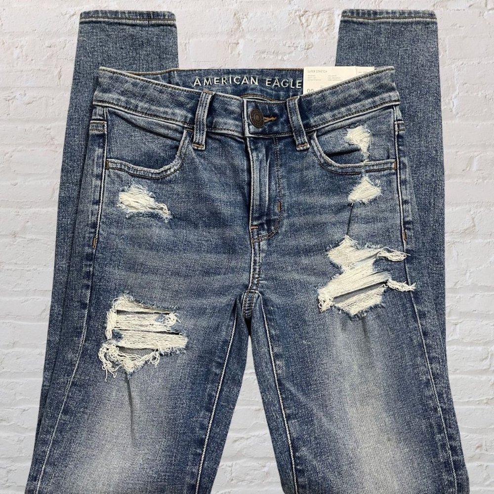 NWT American Eagle Distressed Super Stretch Misty Sky Jegging